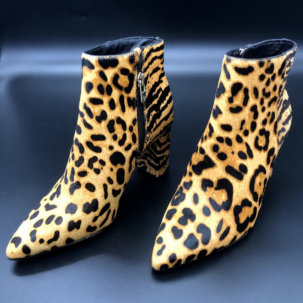 Antonio Melani Leather Faux Animal Print Ankle Boots, Women's Size 5.5M/EUR 36
